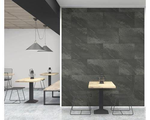 OP=OP 1 pak Grosfillex wandpaneel Wall+ PVC Black stone 30x60cm 1.98 m² - Wandenbekleden.nl