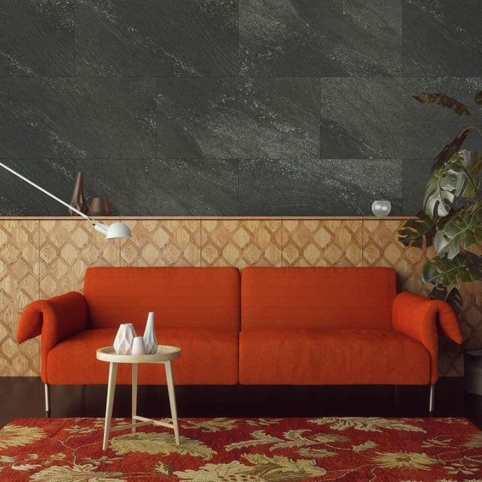 OP=OP 1 pak Grosfillex wandpaneel Wall+ PVC Black stone 30x60cm 1.98 m² - Wandenbekleden.nl
